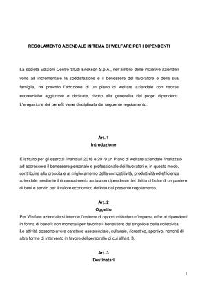 Regolamento Welfare Erickson