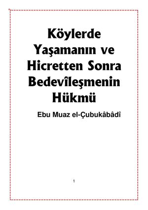 Köylerde Yaşamanın Ve Hicretten Sonra Bedevîleşmenin Hükmü