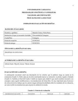 Rubrica Para Evaluar Reseñas Criticas