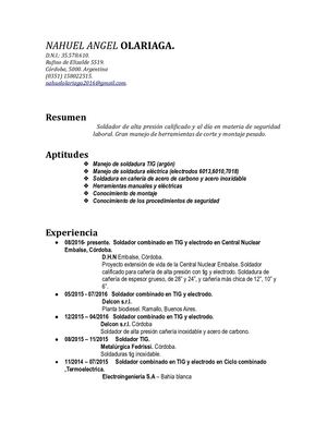 Curriculum Vitae Nahuel Olariaga