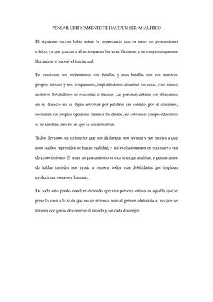 Pensar Criticamente Te Hace Un Ser Analitico