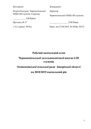 НАВЧАЛЬНИЙ ПЛАН 2018 - 19