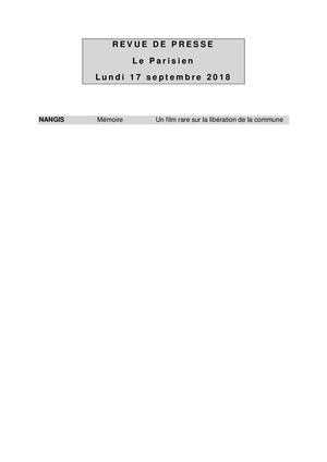 Revue De Presse 17 09 2018 Parisien