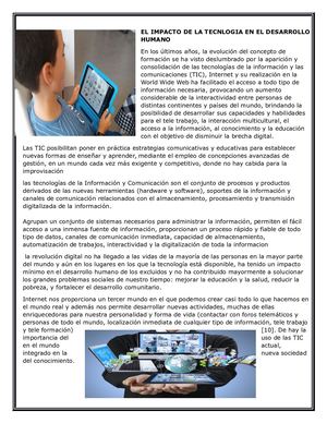 El Impacto De La Tecnlogia En El Desarrollo Humano