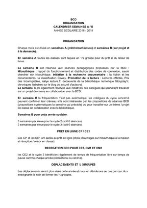 Calendrier semaines A et B 2018 2019