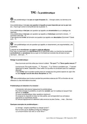 La problématique en TPE