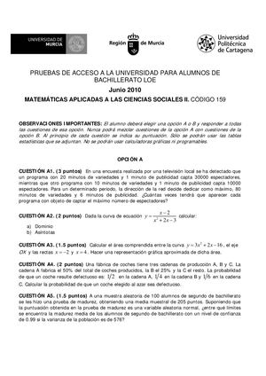 Exámenes selectividad  matemáticas CCSSII