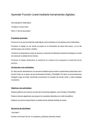 Aprender función lineal mediante herramientas digitales