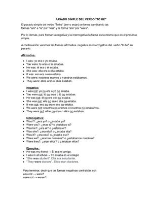 Pasado Simple Del Verbo Tobe Segundo