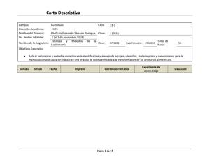 Carta descriptiva de técnicas y métodos de la gastronomía, GT1101, Viernes