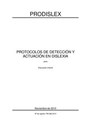 Protocolos De Detección Y Actuación En Dislexia E Infantil