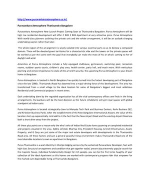 PURAVANKARA ATMOSPHERE THANISANDRA ROAD, BANGALORE