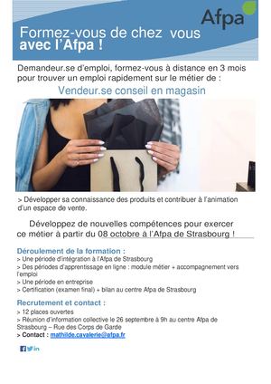 Affichette Formation Digitale Vendeur Conseil En Magasin VCM à Strasbourg