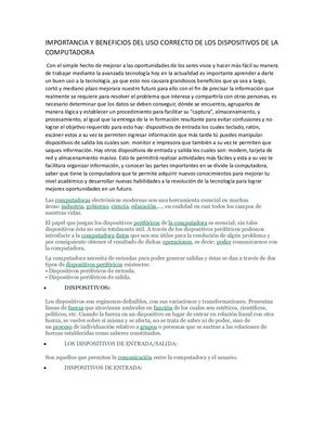 Importancia Y Beneficios Del Uso Correcto De Los Dispositivos De La Computadora