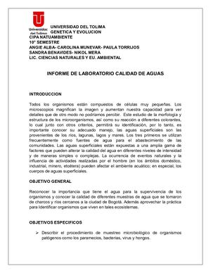Informe De Laboratorio Genetica Y Evolucion