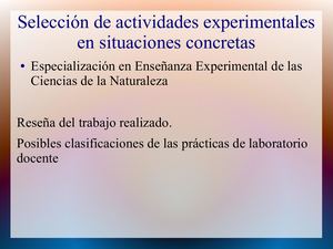 Selección De Actividades Experimentales En Situaciones Concretas