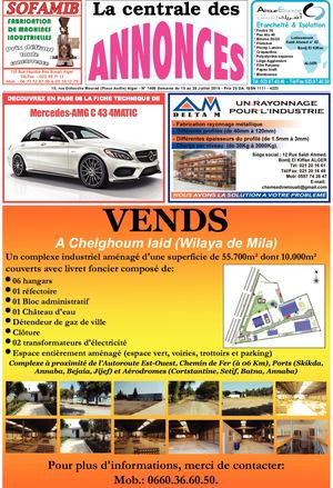 La Centrale des Annonces N° 1409 Semaine du 15 au 28 Juillet 2018 - Prix 25 DA. ISSN 1111 - 4223
