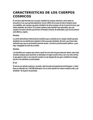 Caracteristicas De Los Cuerpos Cosmicos
