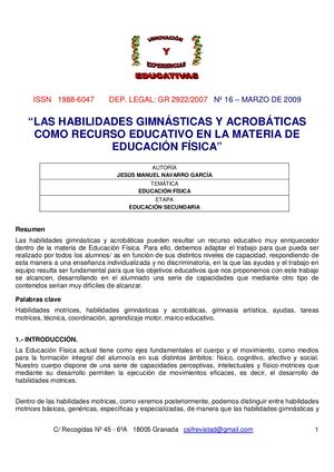 Habilidades Gimnasticas Y Acrobaticas Como Recurso Educativo