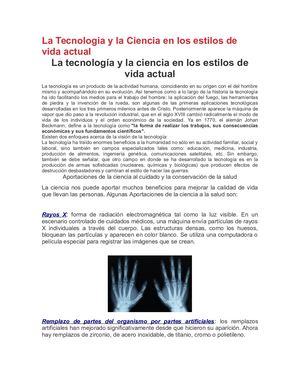 La Tecnologia Y La Ciencia En Los Estilos De Vida Actual