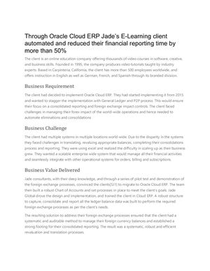 Through Oracle Cloud Erp Jade’s E Learning Client Automated And Reduced Their Financial Reporting Time By More Than 50%