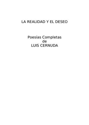 Cernuda,luis,la Realidad Y El Deseo