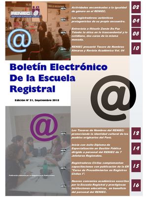 Boletín Electrónico ER N° 31,  Septiembre 2018