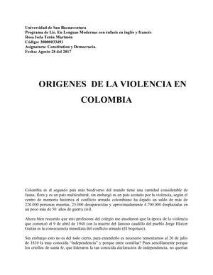 Origenes De La Violencia En Colombia