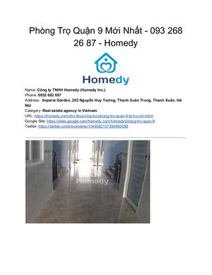 Phòng Trọ Quận 9 Mới Nhất 093 268 26 87 Homedy