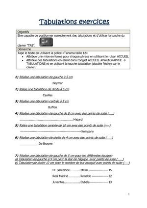 Tabulations Exercices