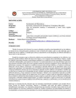 Plan Fundamentos De Matemáticas Universidad Libre Fceac Rdlr