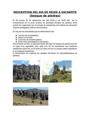 Descripcion Del Dia De Paseo A Sachapite (huancavelica)