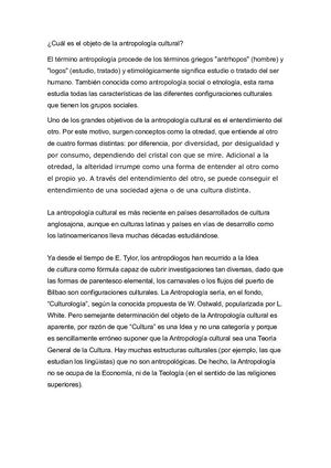 Cuál Es El Objeto De La Antropología Cultural