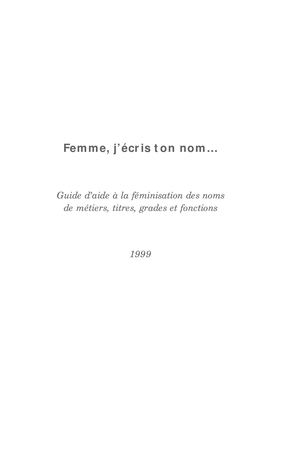 Guide d'aide à la féminisation des noms de métiers, titres, grades et fonctions