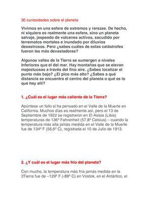 30 Curiosidades Sobre El Planeta