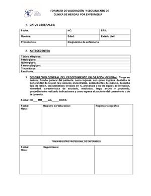 Formato Valoración Y Seguimiento Clinica De Hx Por Enfermería