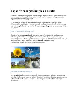 Tipos De Energías Limpias O Verdes Sergio Stefany