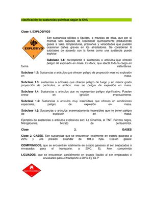 303830076 Clasificacion De Sustancias Quimicas Segun La ONU