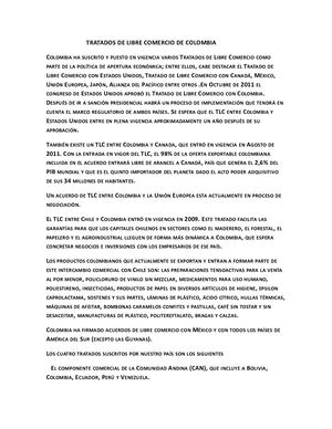 Tratados De Libre Comercio De Colombia