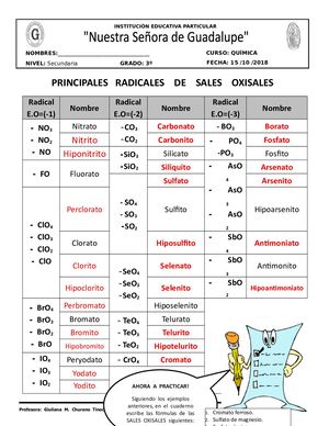 Principales Radicales De Sales Oxisales