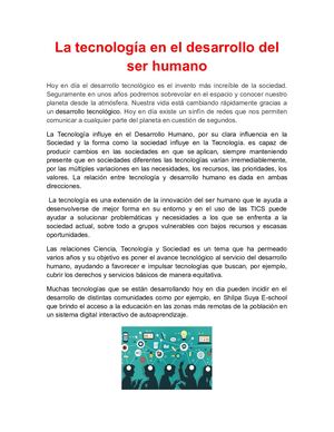 La Tecnología En El Desarrollo Del Ser Humano