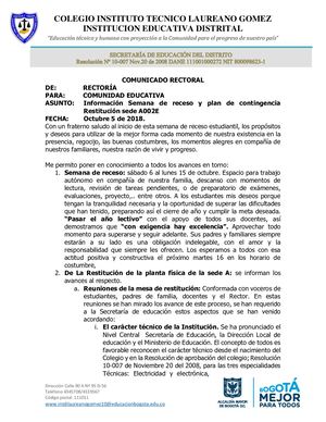 Comunicado Rectoral 05 De Octubre De 2018