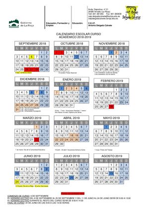 Calendario Escolar 2018 2019 CEIP CALVETE