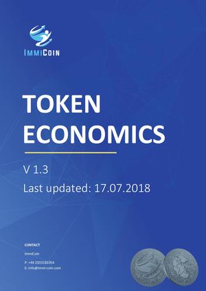 Immi Coin Token Economy V 1.3  17/ 7 /2018
