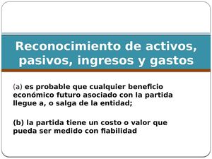 Reconocimiento De Activos, Pasivos, Ingresos Y