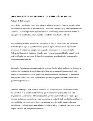 Código éTica Grupo Café Cascada