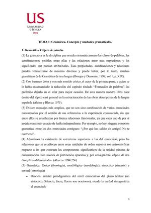 Tema 1. Gramática. Concepto y unidades gramaticales.