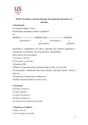 Tema 5. El adjetivo, CN y aposición