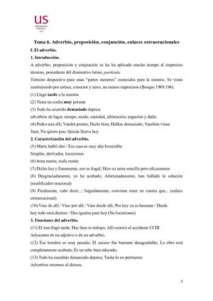 Tema 6. Adverbio, preposición, conjunción, enlaces extraoracionales