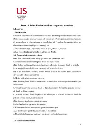 Tema 14. Subordinadas locativas, temporales y modales